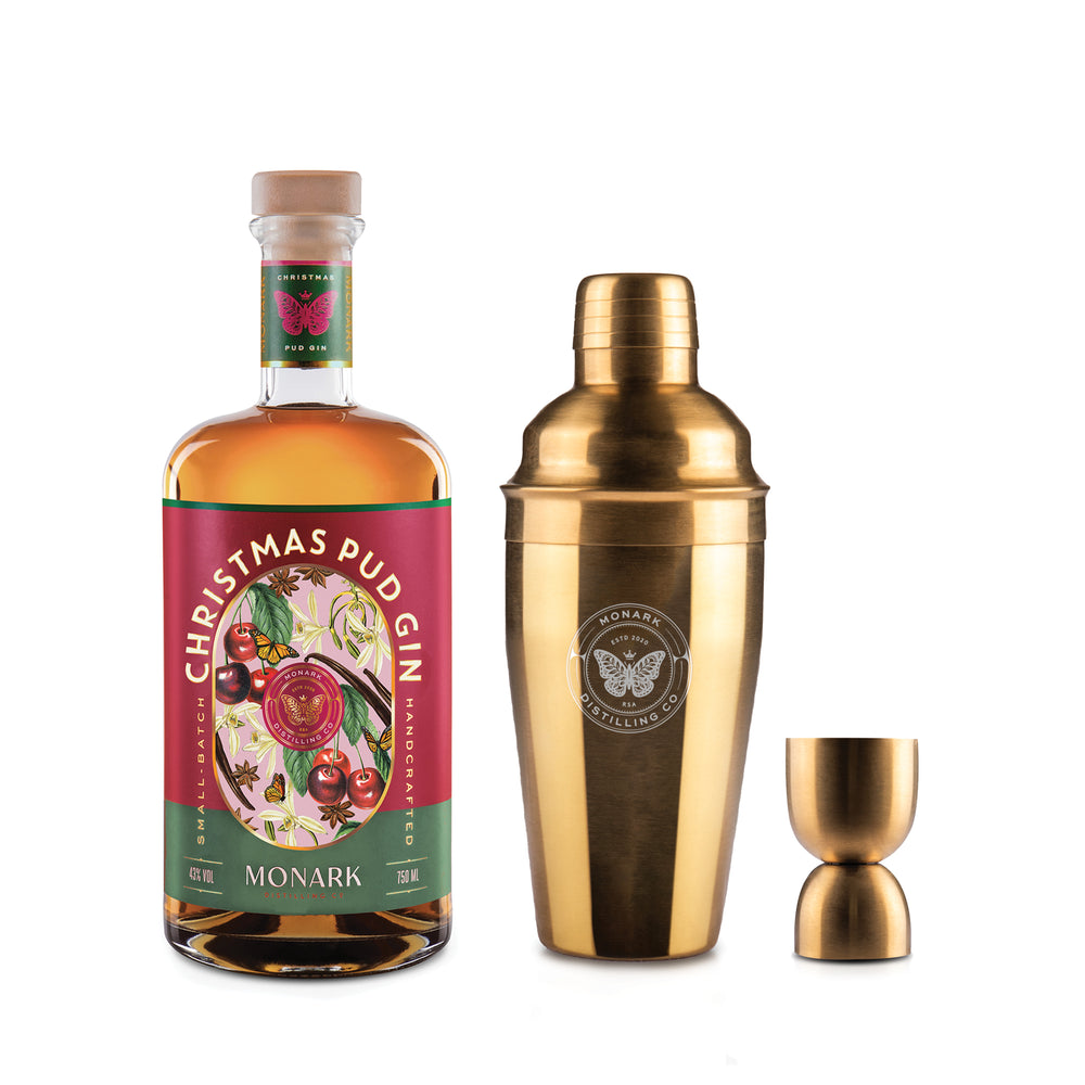 Christmas Pud Gin 750ml & Gold Barware Set