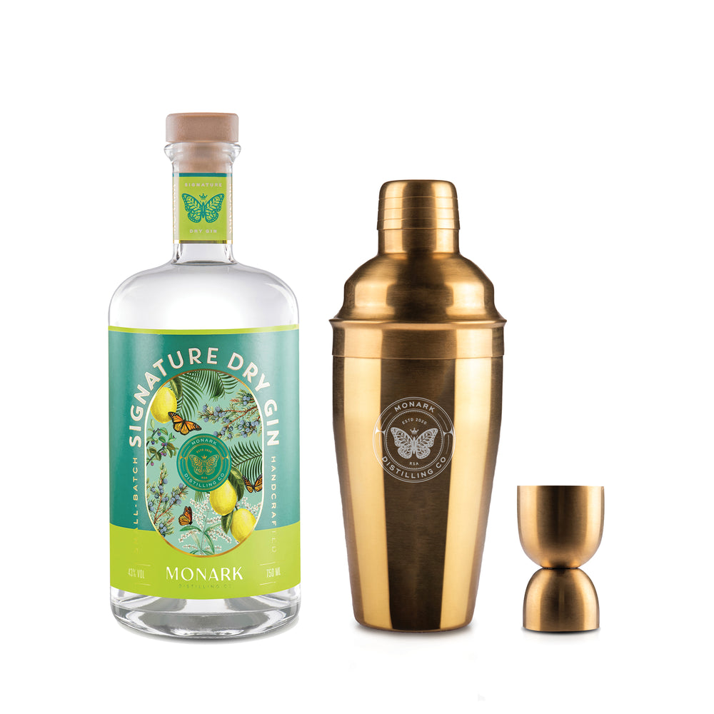 Signature Dry Gin 750ml & Gold Barware Set